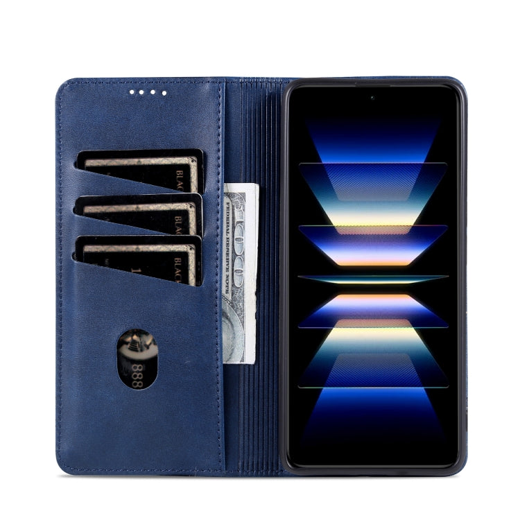For Samsung Galaxy S24 FE 5G AZNS Magnetic Calf Texture Flip Leather Phone Case(Dark Blue)