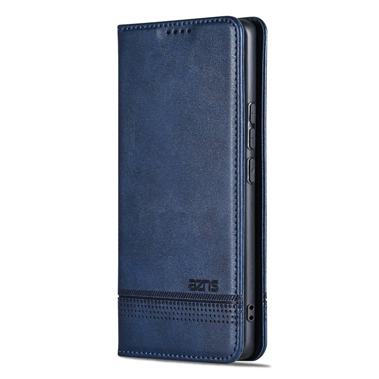 For Samsung Galaxy S25+ 5G AZNS Magnetic Calf Texture Flip Leather Phone Case(Dark Blue)