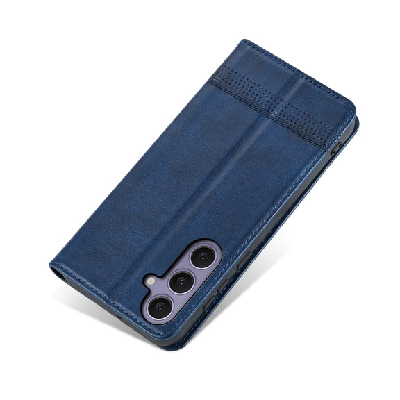 For Samsung Galaxy S25+ 5G AZNS Magnetic Calf Texture Flip Leather Phone Case(Dark Blue)