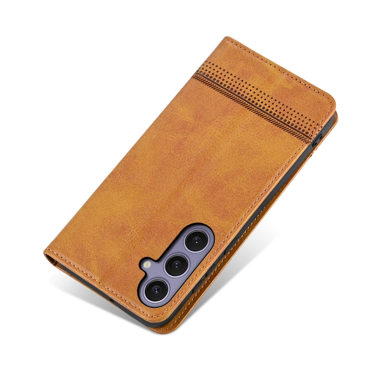 For Samsung Galaxy S25+ 5G AZNS Magnetic Calf Texture Flip Leather Phone Case(Light Brown)