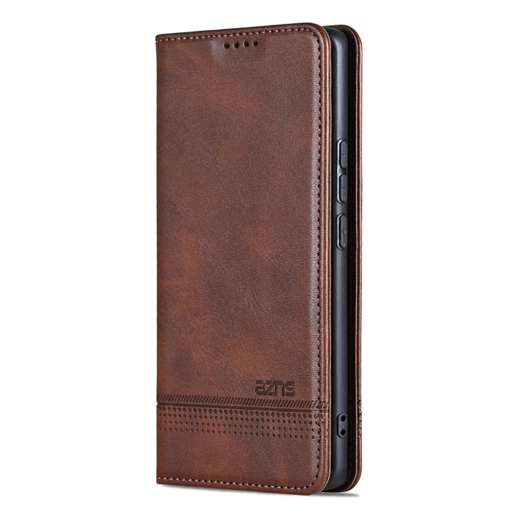 For Samsung Galaxy S25 Ultra 5G AZNS Magnetic Calf Texture Flip Leather Phone Case(Dark Brown)
