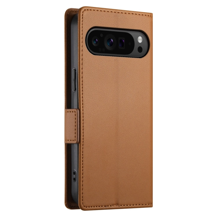For Google Pixel 9 Pro Side Buckle Magnetic Frosted Leather Phone Case(Brown)