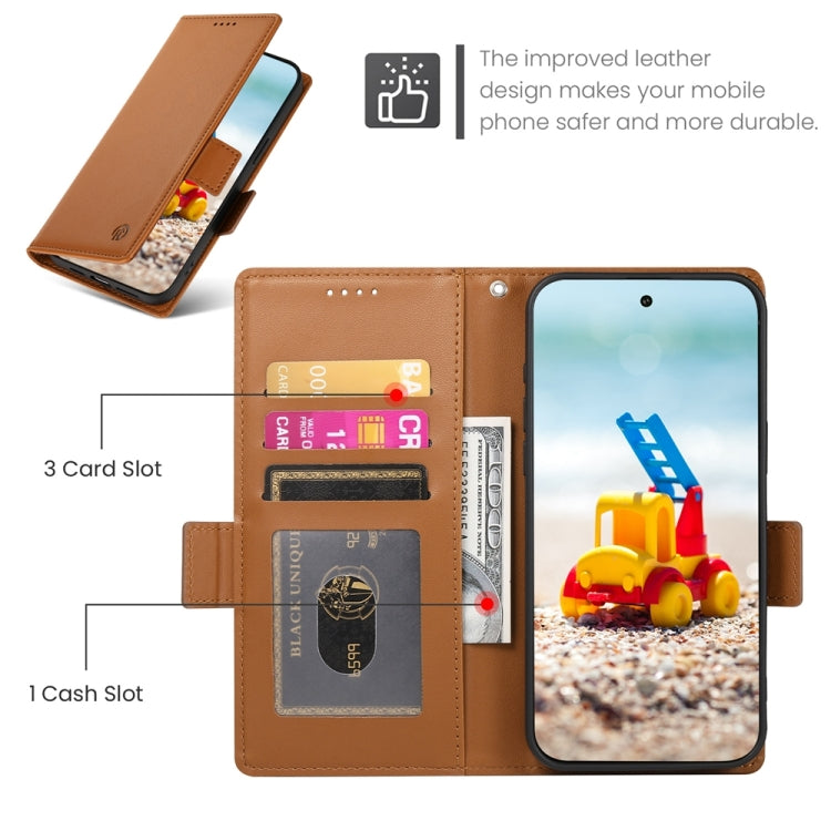 For Google Pixel 9 Pro Side Buckle Magnetic Frosted Leather Phone Case(Brown)