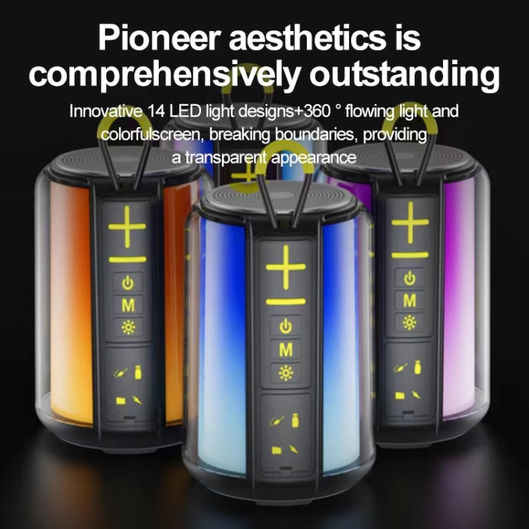 AEC S16 Portable LED Light Rainbow RGB Bluetooth Wireless TWS Speaker(Black)