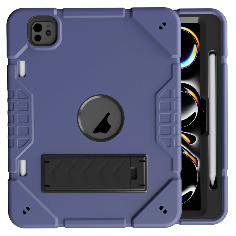 For iPad Pro 11 2024 Armor Holder Silicone Hybrid PC Tablet Case(Navy Blue Black)