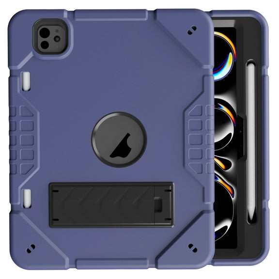 For iPad Pro 11 2024 Armor Holder Silicone Hybrid PC Tablet Case(Navy Blue Black)