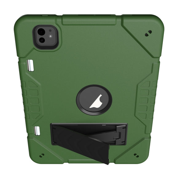 For iPad Pro 11 2024 Armor Holder Silicone Hybrid PC Tablet Case(Army Green Black)