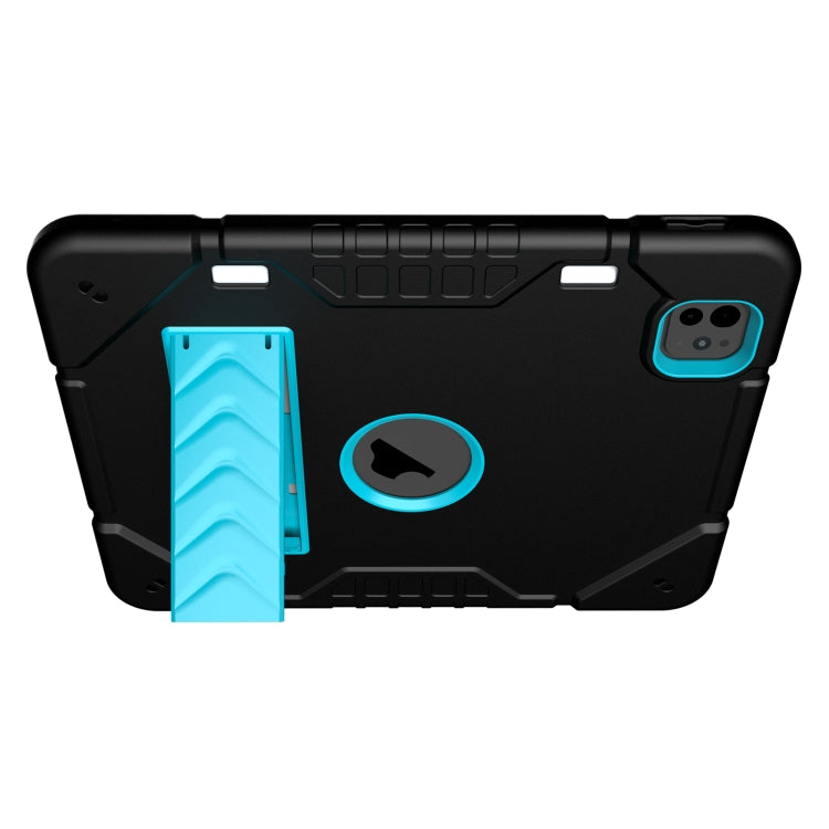 For iPad Pro 11 2024 Armor Holder Silicone Hybrid PC Tablet Case(Black Blue)