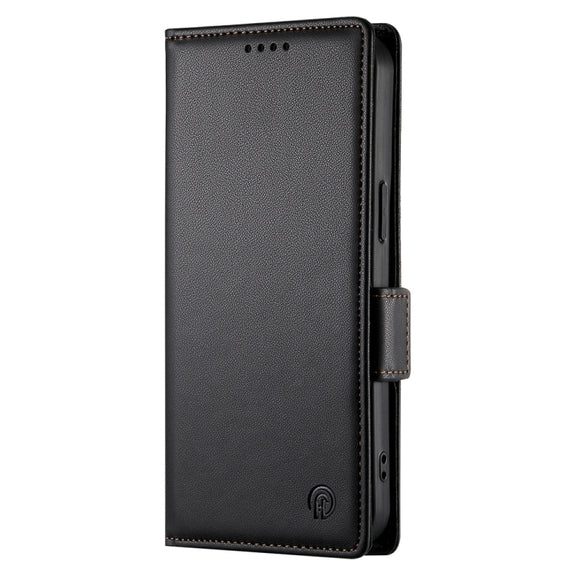 For iPhone 16 Plus Side Buckle Magnetic Frosted Leather Phone Case(Black)