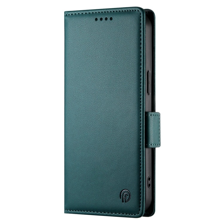 For iPhone 16 Side Buckle Magnetic Frosted Leather Phone Case(Dark Green)