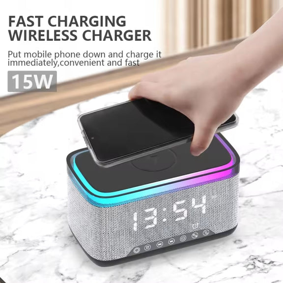AEC S300 Portable 10W Power Multifunction Bluetooth Speaker Alarm Clock Wireless Charger(White)