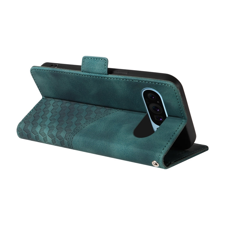 For Google Pixel 9 / 9 Pro Embossed Rhombus Starry Leather Phone Case(Green)