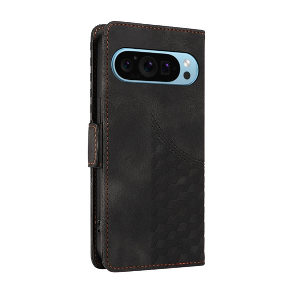 For Google Pixel 9 / 9 Pro Embossed Rhombus Starry Leather Phone Case(Black)