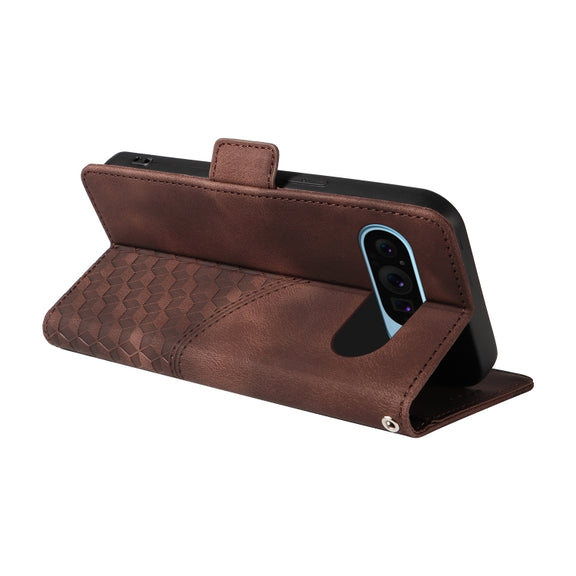 For Google Pixel 9 / 9 Pro Embossed Rhombus Starry Leather Phone Case(Brown)