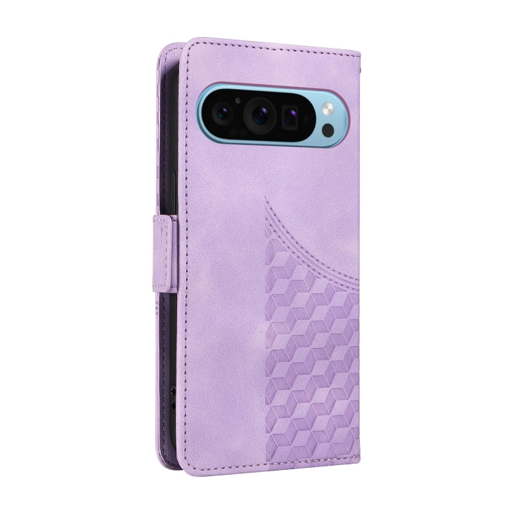 For Google Pixel 9 / 9 Pro Embossed Rhombus Starry Leather Phone Case(Purple)