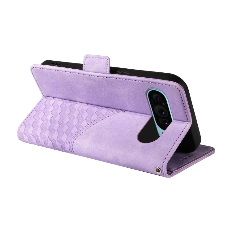 For Google Pixel 9 / 9 Pro Embossed Rhombus Starry Leather Phone Case(Purple)