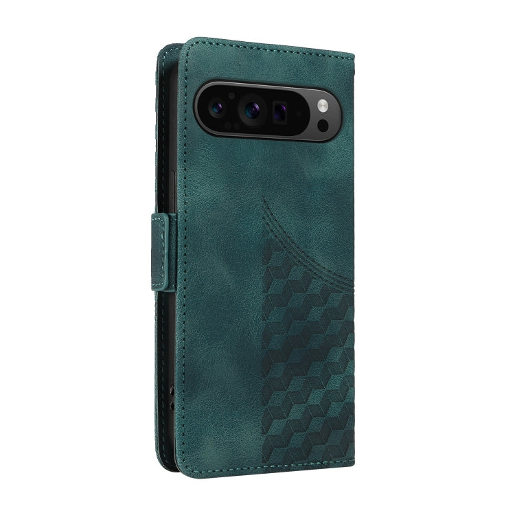 For Google Pixel 9 Pro XL Embossed Rhombus Starry Leather Phone Case(Green)