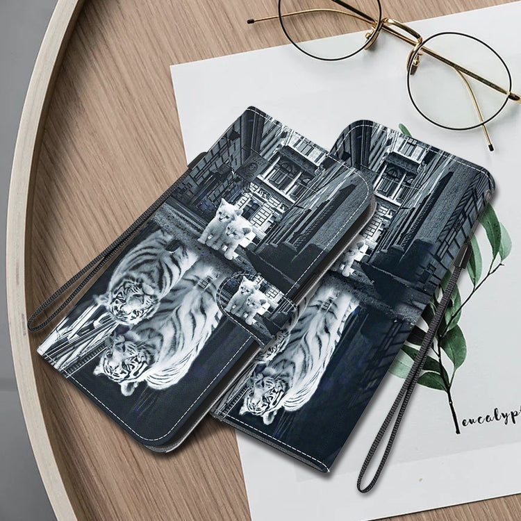 For Xiaomi Redmi K70 Pro / K70 Crystal Texture Colored Drawing Leather Phone Case(Cat Tiger Reflection)