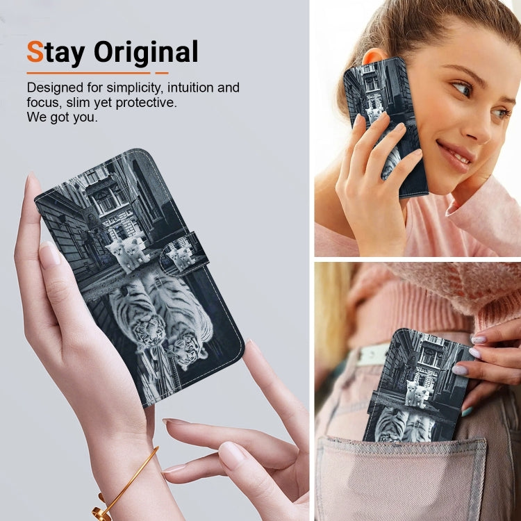 For Xiaomi Redmi K70 Pro / K70 Crystal Texture Colored Drawing Leather Phone Case(Cat Tiger Reflection)