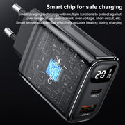 Yesido YC68 20W USB-C / Type-C + USB Digital Display Charger, Specification:EU Plug(Black)