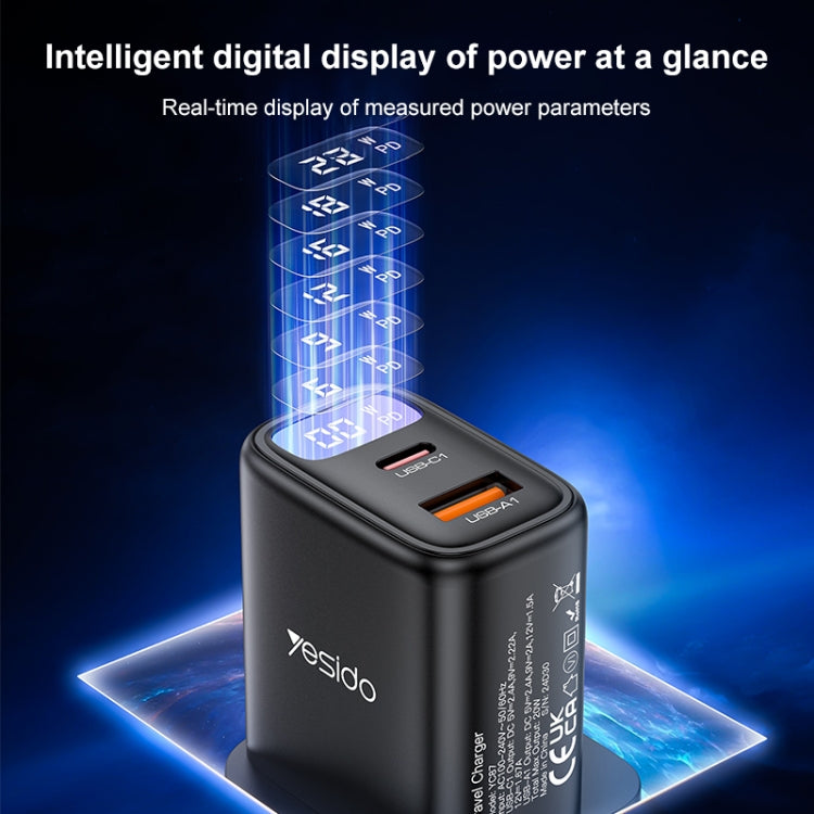 Yesido YC87 PD 20W USB-C / Type-C + USB Digital Display Charger, Specification:UK Plug(Black)