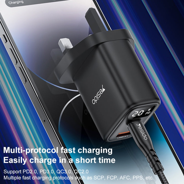 Yesido YC87 PD 20W USB-C / Type-C + USB Digital Display Charger, Specification:UK Plug(Black)