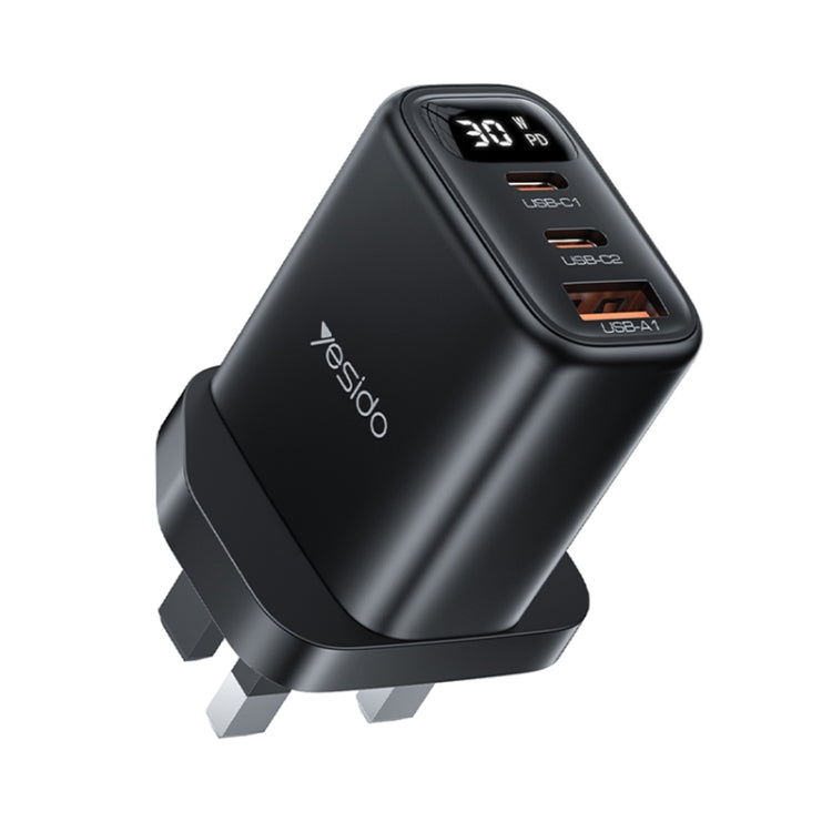 Yesido YC88 30W USB + Dual USB-C / Type-C Digital Display Charger, Specification:UK Plug(Black)