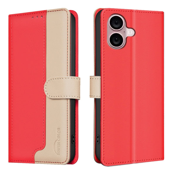 For iPhone 16 Plus Color Matching RFID Anti-theft Leather Phone Case(Red)