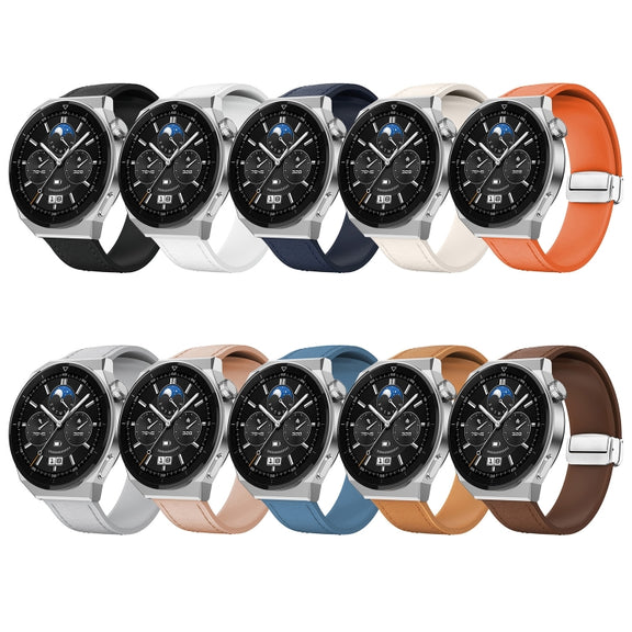 20mm Magnetic Silver Buckle Silicone Leather Watch Band(Midnight Blue)