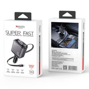 Yesido Y63 4 in 1 117W USB-C / Type-C+USB Multifunctional Retractable Dual Line Digital Display Car Fast Charger(Black)