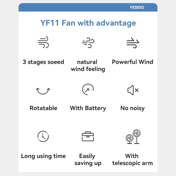 Yesido YF11 Foldable Telescopic Floor Fan(White)