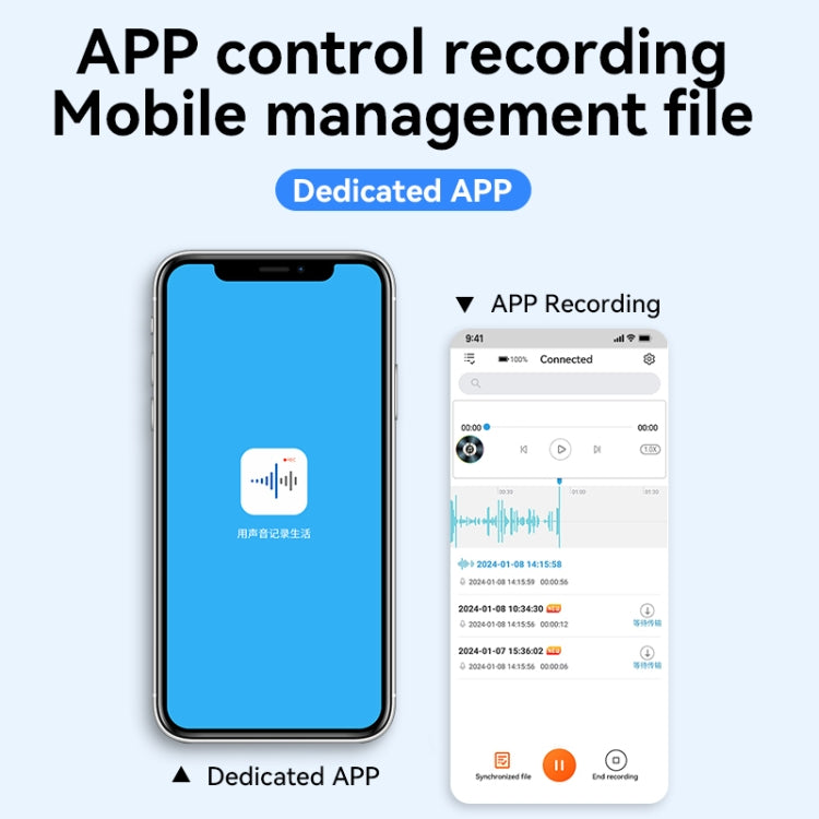 Q61A Portable Smart Voice Recorder Support APP Control, Memory:64GB(Black)