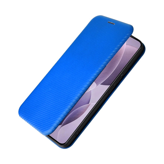 For Redmi K70 Carbon Fiber Texture Flip Leather Phone Case(Blue)