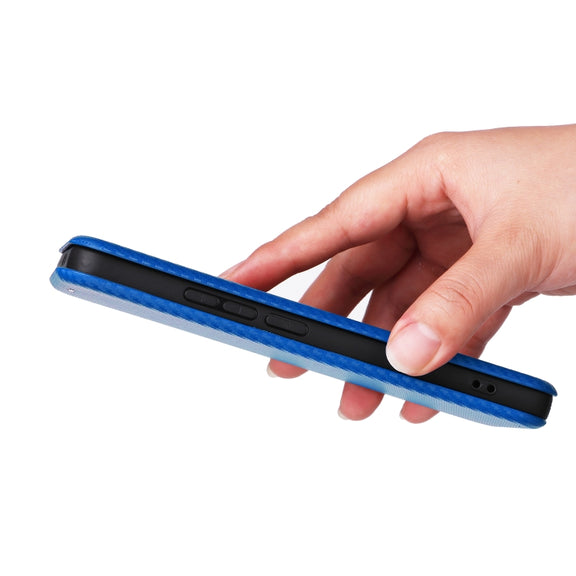 For Redmi K70 Carbon Fiber Texture Flip Leather Phone Case(Blue)