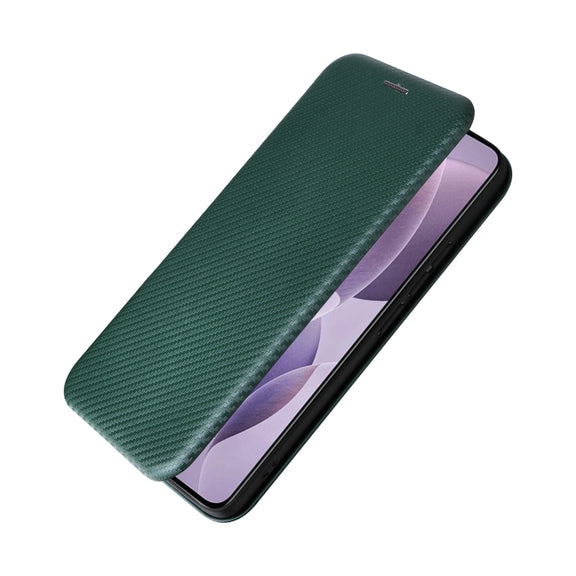 For Redmi K70 Carbon Fiber Texture Flip Leather Phone Case(Green)
