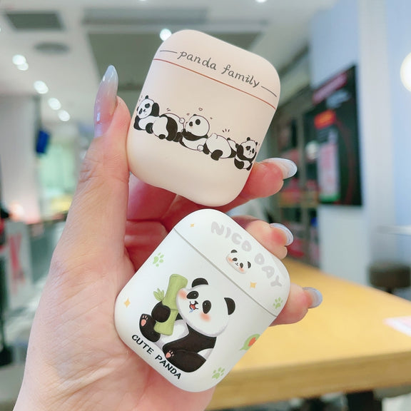 For AirPods 2 / 1 Panda Pattern Earbuds Box Frosted TPU Case(Panda Family)