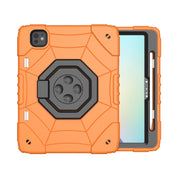 For iPad Pro 11 2024 Spider Turntable Handle Stress Relief Tablet Case(Orange Black)