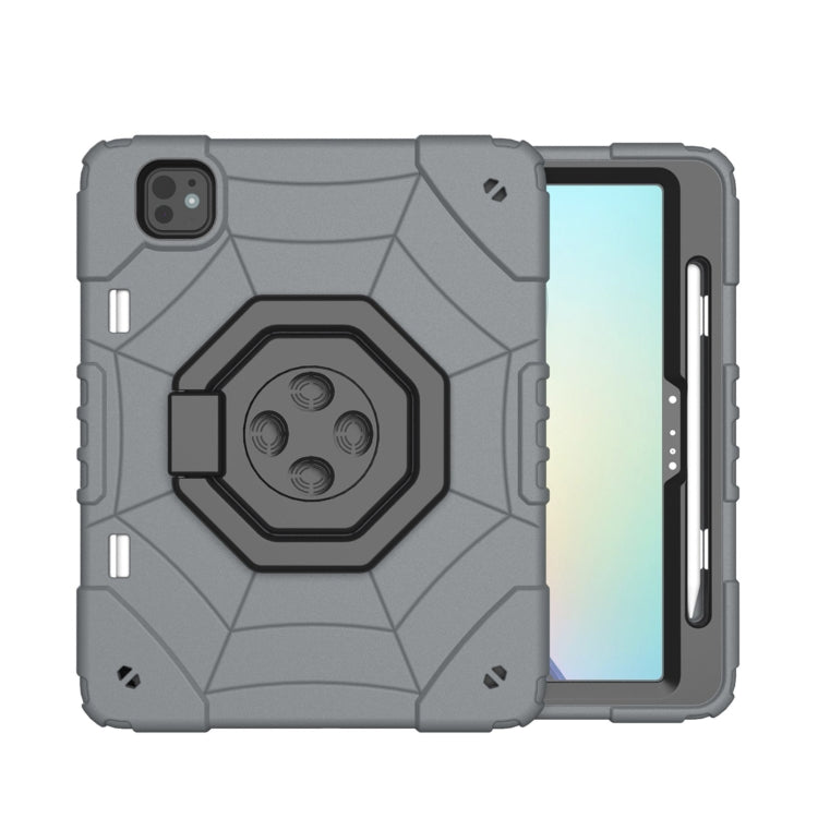 For iPad Pro 11 2024 Spider Turntable Handle Stress Relief Tablet Case(Grey Black)