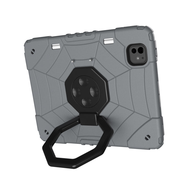 For iPad Pro 11 2024 Spider Turntable Handle Stress Relief Tablet Case(Grey Black)