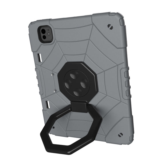 For iPad Pro 11 2024 Spider Turntable Handle Stress Relief Tablet Case(Grey Black)