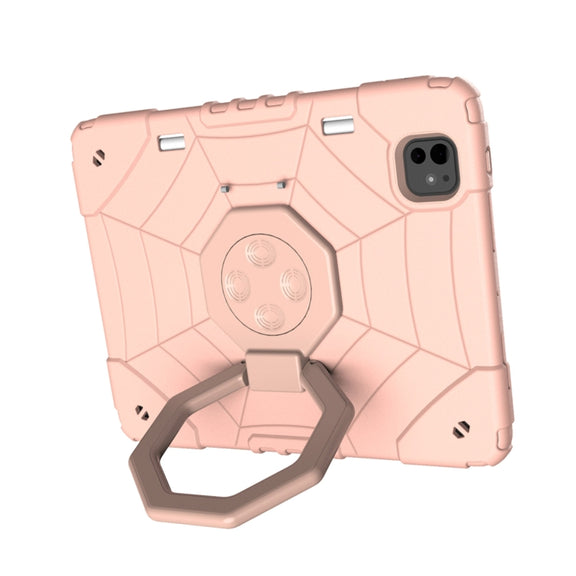 For iPad Pro 11 2024 Spider Turntable Handle Stress Relief Tablet Case(Rose Gold)
