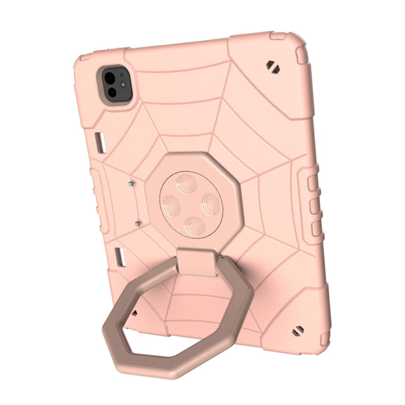 For iPad Pro 11 2024 Spider Turntable Handle Stress Relief Tablet Case(Rose Gold)