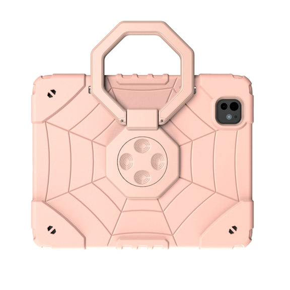 For iPad Pro 11 2024 Spider Turntable Handle Stress Relief Tablet Case(Rose Gold)