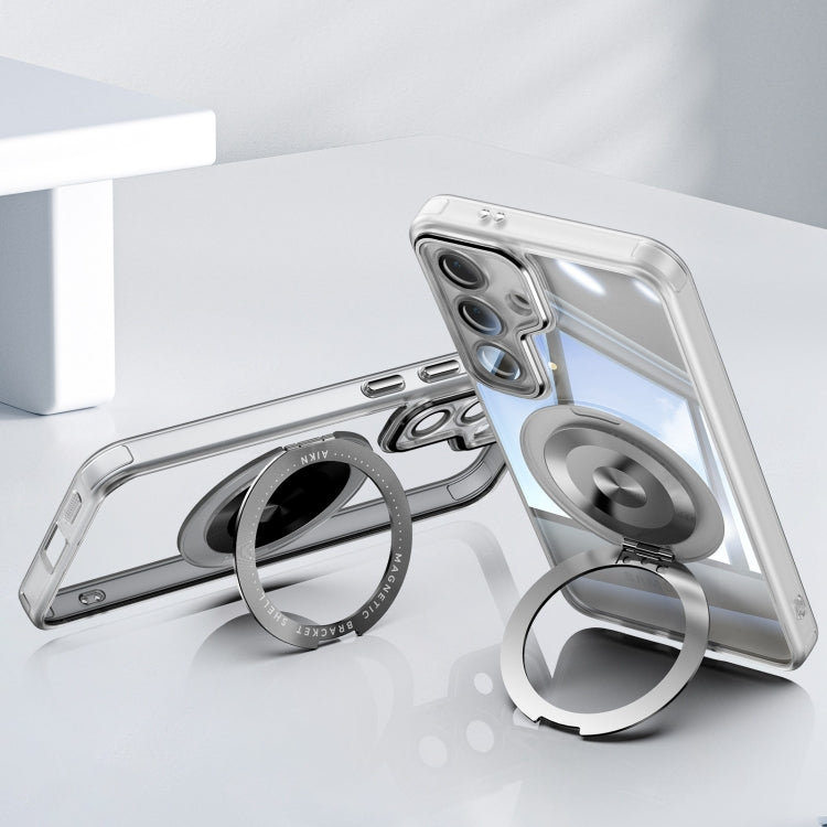 For Samsung Galaxy S25 5G 360 Holder MagSafe Acrylic Hybrid TPU Phone Case(Frosted White)