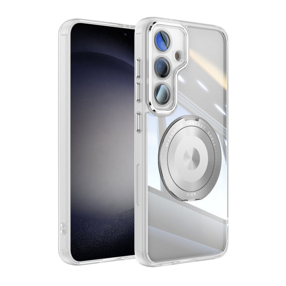 For Samsung Galaxy S25 5G 360 Holder MagSafe Acrylic Hybrid TPU Phone Case(Frosted White)