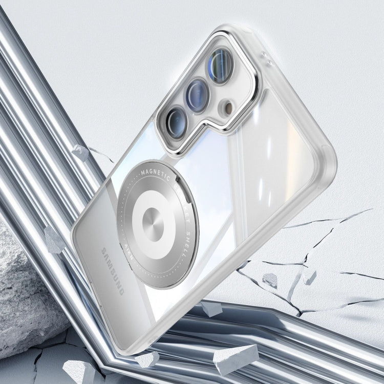 For Samsung Galaxy S25 5G 360 Holder MagSafe Acrylic Hybrid TPU Phone Case(Frosted White)