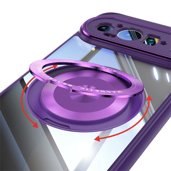 For Google Pixel 9 / 9 Pro 360 Holder Magsafe Acrylic Hybrid TPU Phone Case(Purple)