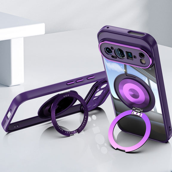 For Google Pixel 9 / 9 Pro 360 Holder Magsafe Acrylic Hybrid TPU Phone Case(Purple)