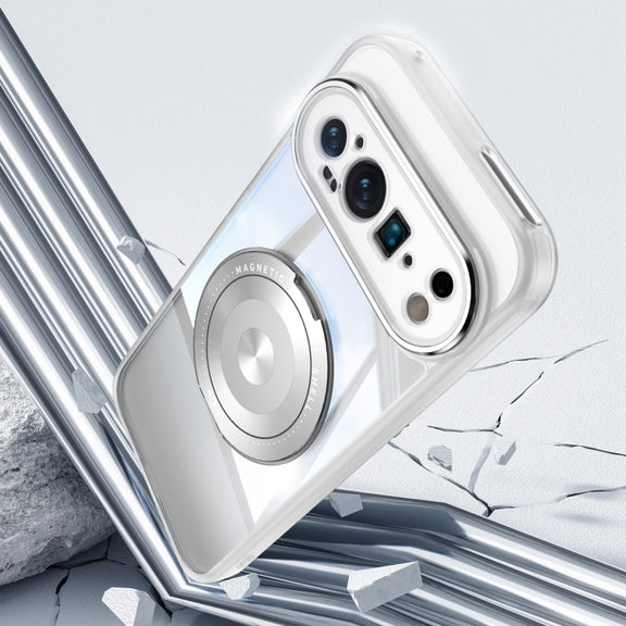 For Google Pixel 9 Pro XL 360 Holder Magsafe Acrylic Hybrid TPU Phone Case(Frosted White)