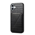 For iPhone 16 Imitation Crocodile Leather Back Phone Case with Holder(Black) - iPhone 16 Cases by PMC TechLife | Online Shopping South Africa | PMC TechLife | Buy Now Pay Later Mobicred